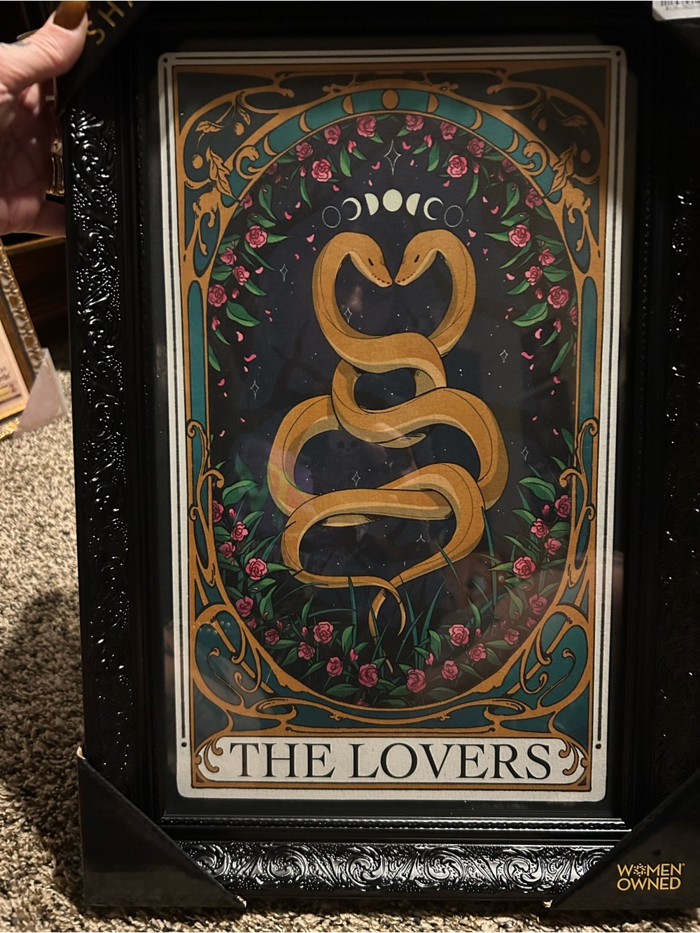The Lovers Tarot Art Print - Gold Snake on Black